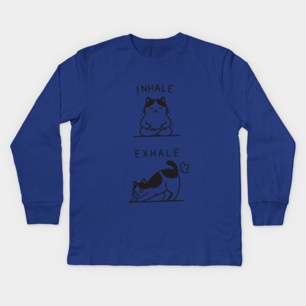 Inhale Exhale (Cat) Kids Long Sleeve T-Shirt by CreativeSage