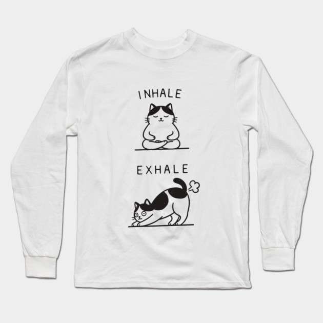 Inhale Exhale (Cat) Long Sleeve T-Shirt by CreativeSage