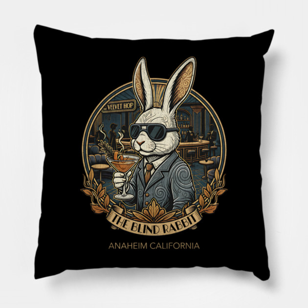 The Blind Rabbit Speakeasy Anaheim California Lounge Bar Distressed Look Pillow by Joaddo