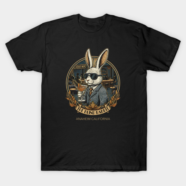 The Blind Rabbit Speakeasy Anaheim California Lounge Bar Distressed Look T-Shirt by Joaddo