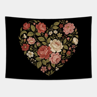 Floral Heart of Love Tapestry