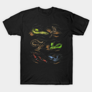 Different Types Of Snake Reptile Python Viper Cobra Herping T-Shirt