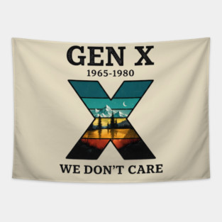 Gen X 1965-1980 We Don't Care - Retro Mountain Landscape Tapestry