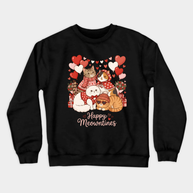 Happy Meowentines - Cat Love Celebration Crewneck Sweatshirt by Creatifly Graphic Tees