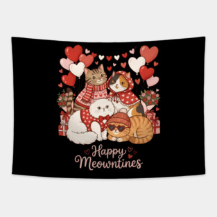 Happy Meowentines - Cat Love Celebration Tapestry