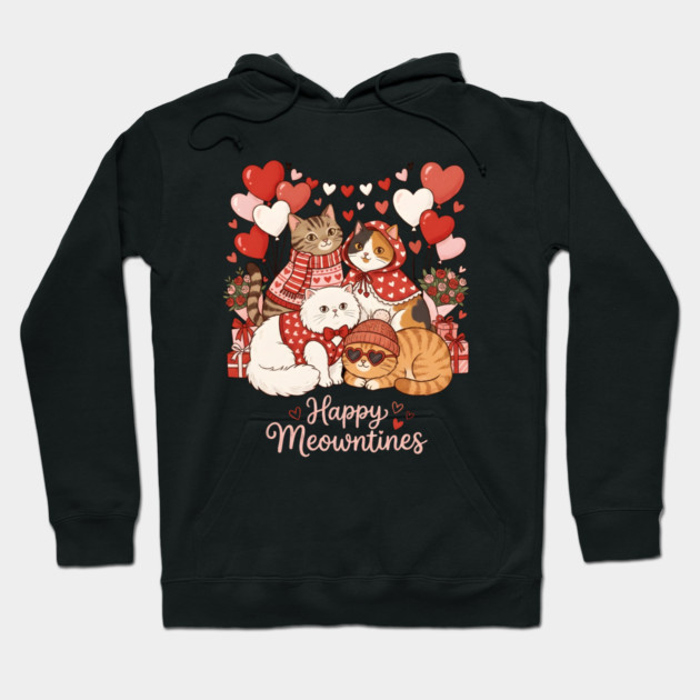 Happy Meowentines - Cat Love Celebration Hoodie by Creatifly Graphic Tees