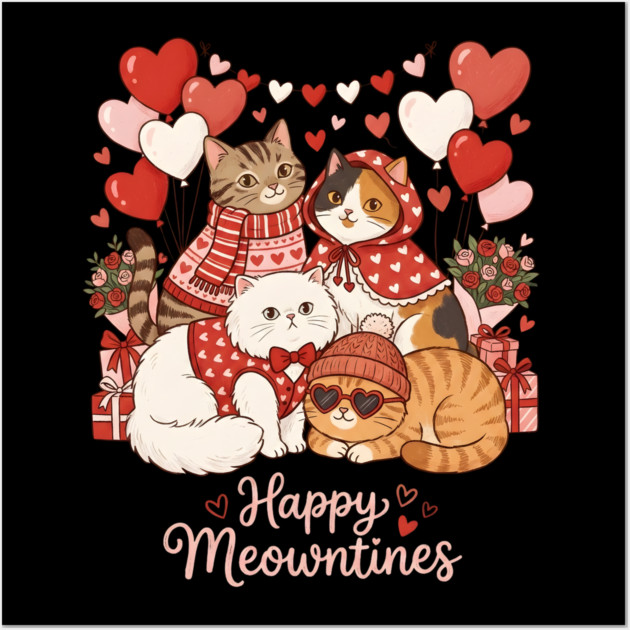 Happy Meowentines - Cat Love Celebration Wall Art by Creatifly Graphic Tees