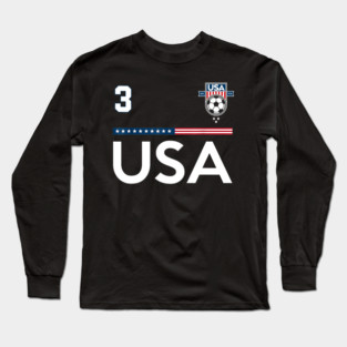 American USA Flag Soccer Jersey Favorite Lucky Number 3 Women Men Long Sleeve T-Shirt