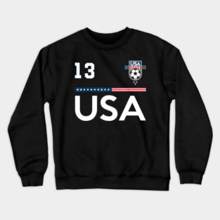 American USA Flag Soccer Jersey Favorite Lucky Number 13 Women Men Crewneck Sweatshirt