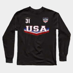 American USA Flag Soccer Jersey Favorite Lucky Number 31 Women Men Long Sleeve T-Shirt
