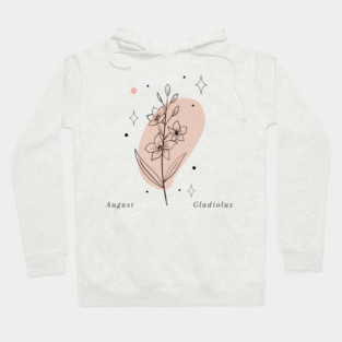 Minimalist Boho August Birth Flower - Gladiolus Line Art Hoodie