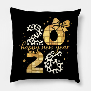 Happy New Year Cute Gold Disco Ball Bow New Year's Eve Girls Pillow
