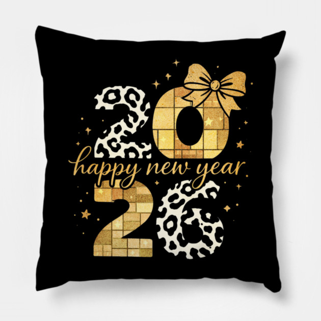 Happy New Year Cute Gold Disco Ball Bow New Year's Eve Girls Pillow by shirtlux