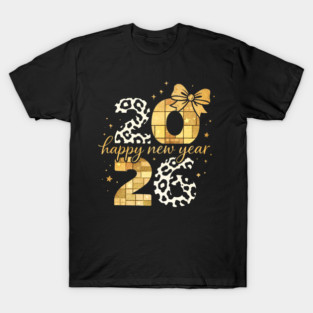 Happy New Year Cute Gold Disco Ball Bow New Year's Eve Girls T-Shirt