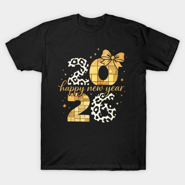 Happy New Year Cute Gold Disco Ball Bow New Year's Eve Girls T-Shirt by shirtlux