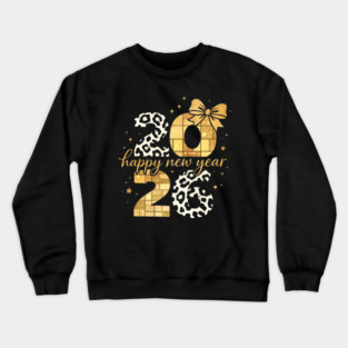 Happy New Year Cute Gold Disco Ball Bow New Year's Eve Girls Crewneck Sweatshirt
