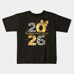 Happy New Year Cute Gold Disco Ball Bow New Year's Eve Girls Kids T-Shirt
