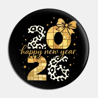 Happy New Year Cute Gold Disco Ball Bow New Year's Eve Girls Pin
