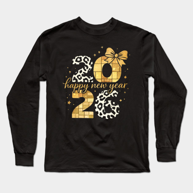 Happy New Year Cute Gold Disco Ball Bow New Year's Eve Girls Long Sleeve T-Shirt by shirtlux