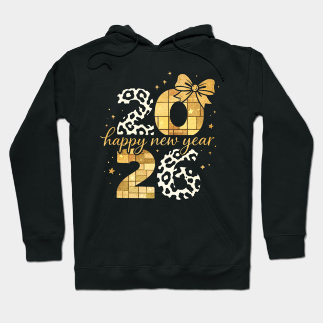 Happy New Year Cute Gold Disco Ball Bow New Year's Eve Girls Hoodie by shirtlux