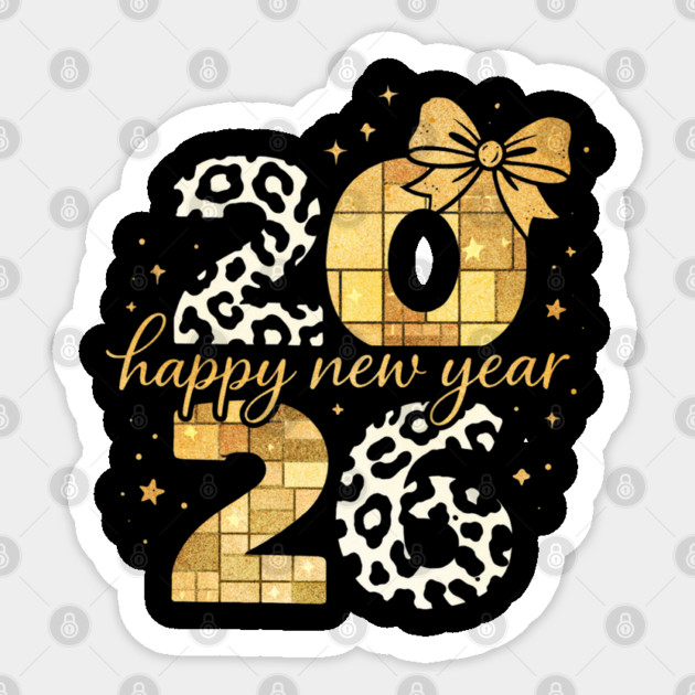 Happy New Year Cute Gold Disco Ball Bow New Year's Eve Girls Sticker by shirtlux