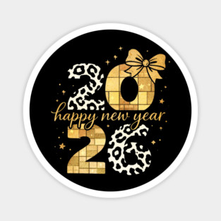 Happy New Year Cute Gold Disco Ball Bow New Year's Eve Girls Magnet