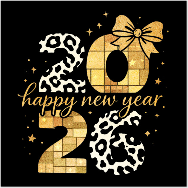 Happy New Year Cute Gold Disco Ball Bow New Year's Eve Girls Wall Art by shirtlux