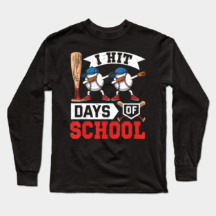 Kids 100 Days Of School Baseball Theme Fun Achievement Design Long Sleeve T-Shirt