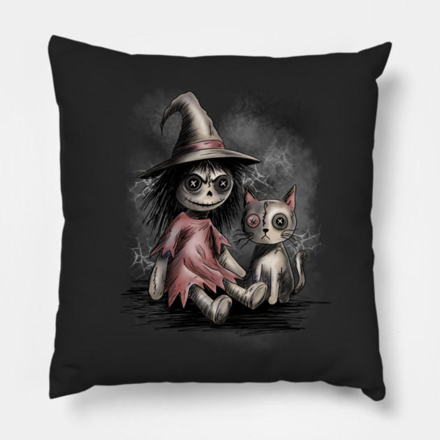 Ragdoll Witch and Cat Pillow by H. R. Sinclair
