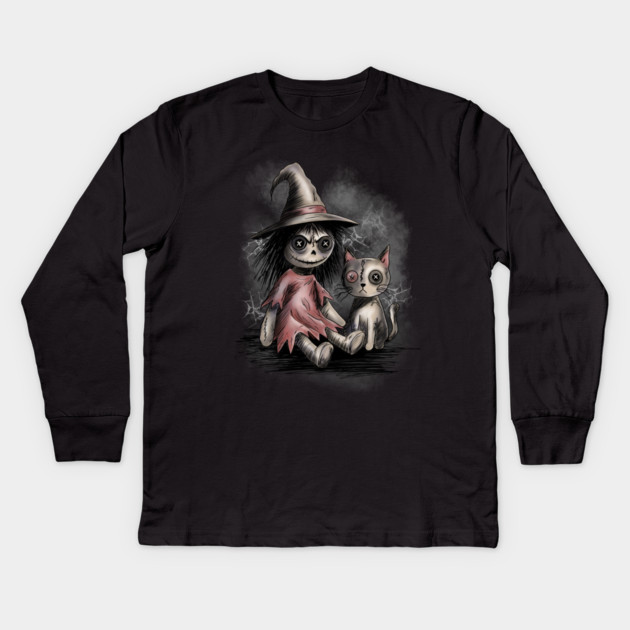 Ragdoll Witch and Cat Kids Long Sleeve T-Shirt by H. R. Sinclair