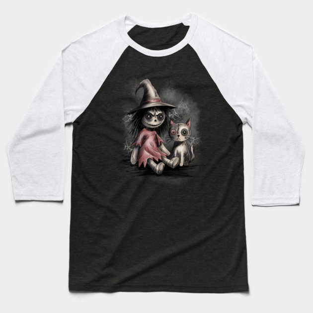 Ragdoll Witch and Cat Baseball T-Shirt by H. R. Sinclair