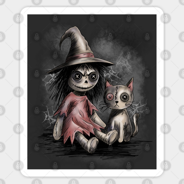 Ragdoll Witch and Cat Sticker by H. R. Sinclair