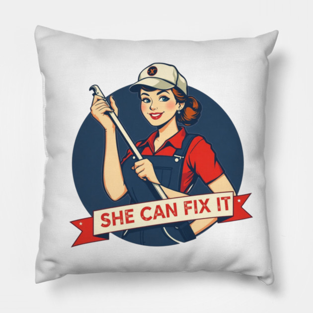 She Can Fix It | Strong Mind, Skilled Hands, Fearless Energy Pillow by Muhammad Naveed Khan