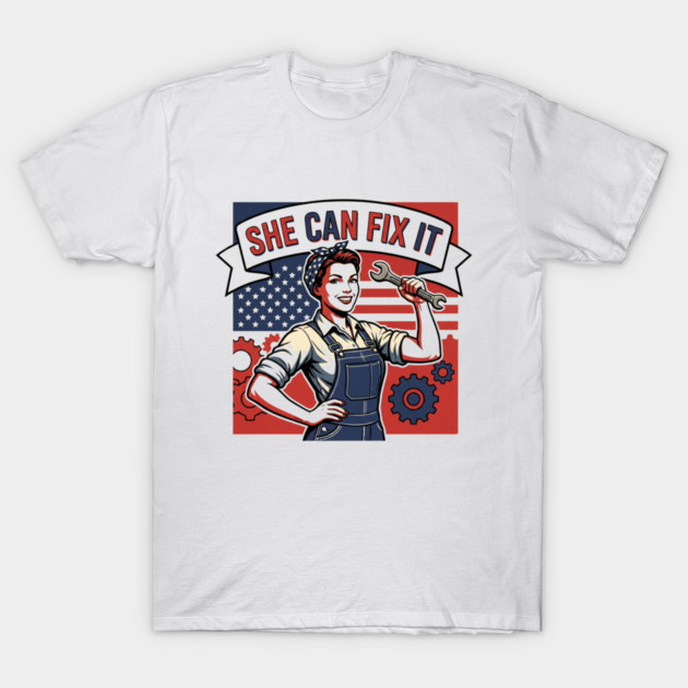 She Can Fix It | Built Strong, Thinks Smart, Gets It Done T-Shirt by Muhammad Naveed Khan