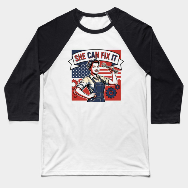 She Can Fix It | Built Strong, Thinks Smart, Gets It Done Baseball T-Shirt by Muhammad Naveed Khan