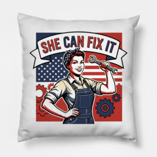 She Can Fix It | Built Strong, Thinks Smart, Gets It Done Pillow