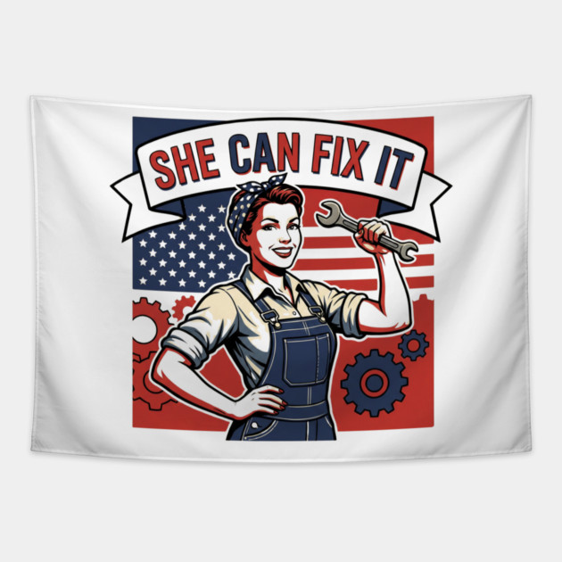 She Can Fix It | Built Strong, Thinks Smart, Gets It Done Tapestry by Muhammad Naveed Khan
