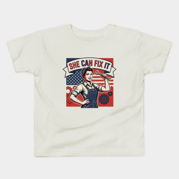 She Can Fix It | Built Strong, Thinks Smart, Gets It Done Kids T-Shirt by Muhammad Naveed Khan