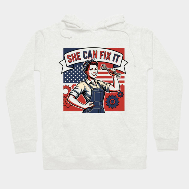 She Can Fix It | Built Strong, Thinks Smart, Gets It Done Hoodie by Muhammad Naveed Khan