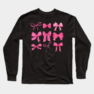 Pink Glitter Bows Girly Aesthetic Preppy Girly Girl Long Sleeve T-Shirt