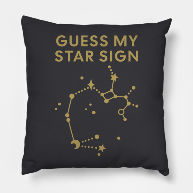 Guess My Star Sign – Sagittarius Zodiac, Astrology Constellation - Antique Gold Print Pillow by Designed By Marty