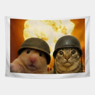 Funny Cat Hamster Explosion Selfie Tapestry