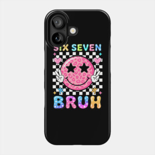Six Seven Bruh Preppy Smiley Face Meme Phone Case