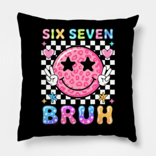 Six Seven Bruh Preppy Smiley Face Meme Pillow