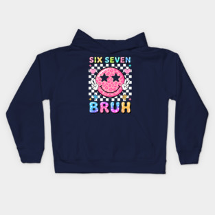 Six Seven Bruh Preppy Smiley Face Meme Kids Hoodie