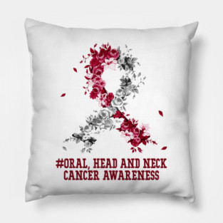 Oral Head and Neck Cancer Awareness Burgundy White Ribbon Art Pillow