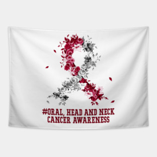Oral Head and Neck Cancer Awareness Burgundy White Ribbon Art Tapestry