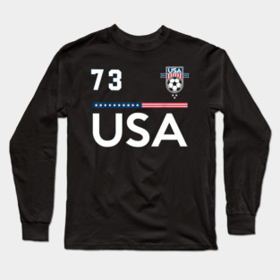 American USA Flag Soccer Jersey Favorite Lucky Number 73 Women Men Long Sleeve T-Shirt