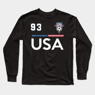 American USA Flag Soccer Jersey Favorite Lucky Number 93 Women Men Long Sleeve T-Shirt