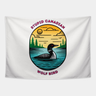 Heated Rivalry Stupid Canadian Wolf Bird Funny Loon Bird Retro Tapestry
